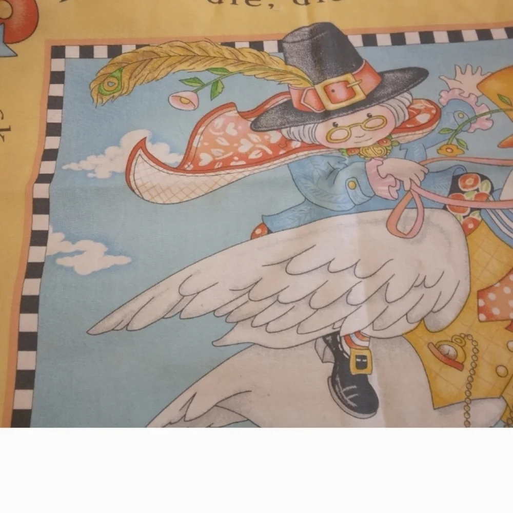 FABRIC PANEL Vintage Nursery Rhyme Fabric Panel, Mother Goose Characters 34 X 42